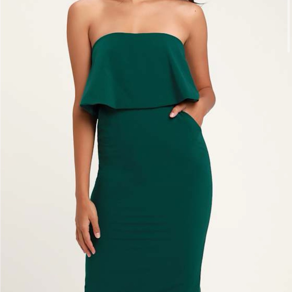 Lulu's Strapless Emerald Green Midi Dress